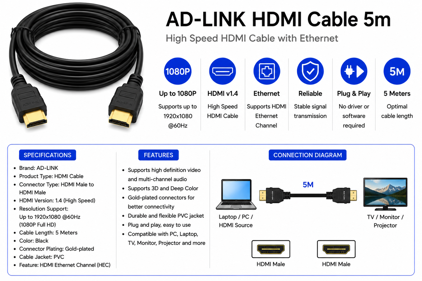 AD-LINK HDMI Cable 5m (AD-L-HDMI-5M)