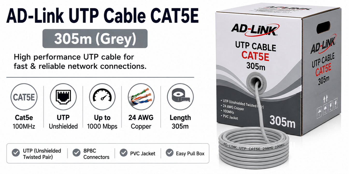 AD-Link UTP Cable CAT5E 305m (Grey) (AD-L-UTP-CAT5E-305M-GRY)