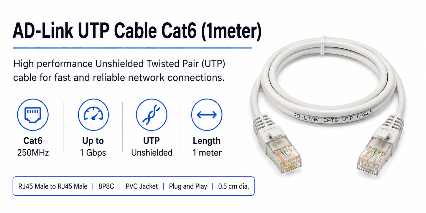 AD-Link UTP Cable Cat6 (1meter) 0.5 cm dia. (AD-L-UTP-CAT6-1M)