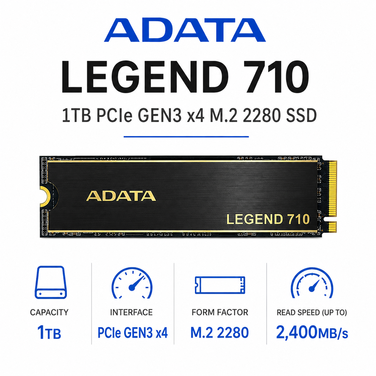 ADATA LEGEND 710 1TB PCIe GEN3 x4 M.2 2280 SSD (ALEG-710-1TCS)