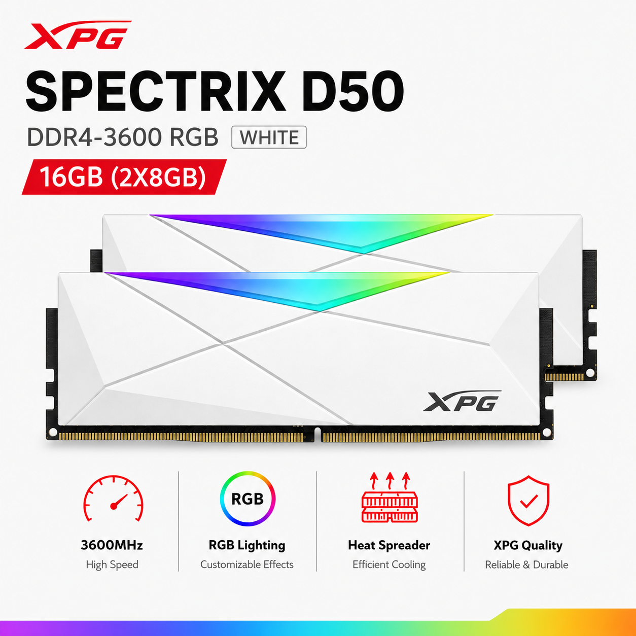 ADATA XPG SPECTRIX D50 16GB(2X8GB) DDR4-3600 RGB -WHITE (AX4U360016G18I-DW50-BOX)