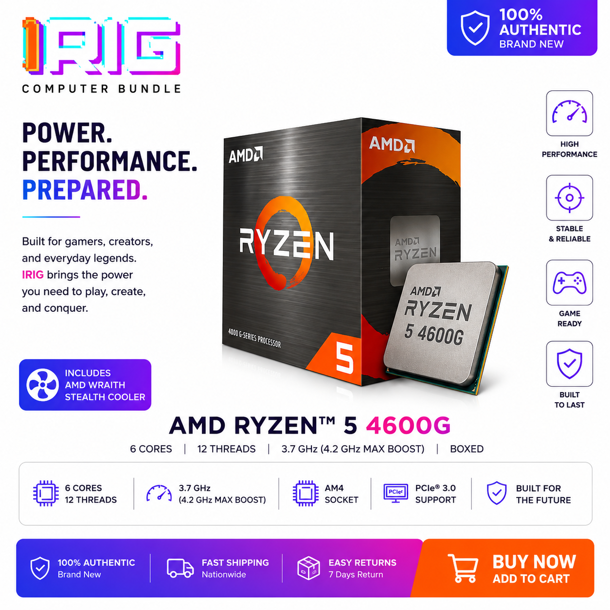 AMD RYZEN 5 4600G 6-Core 3.7 GHz (4.2 GHz MAX Boost) (Boxed) (100-100000147BOX)