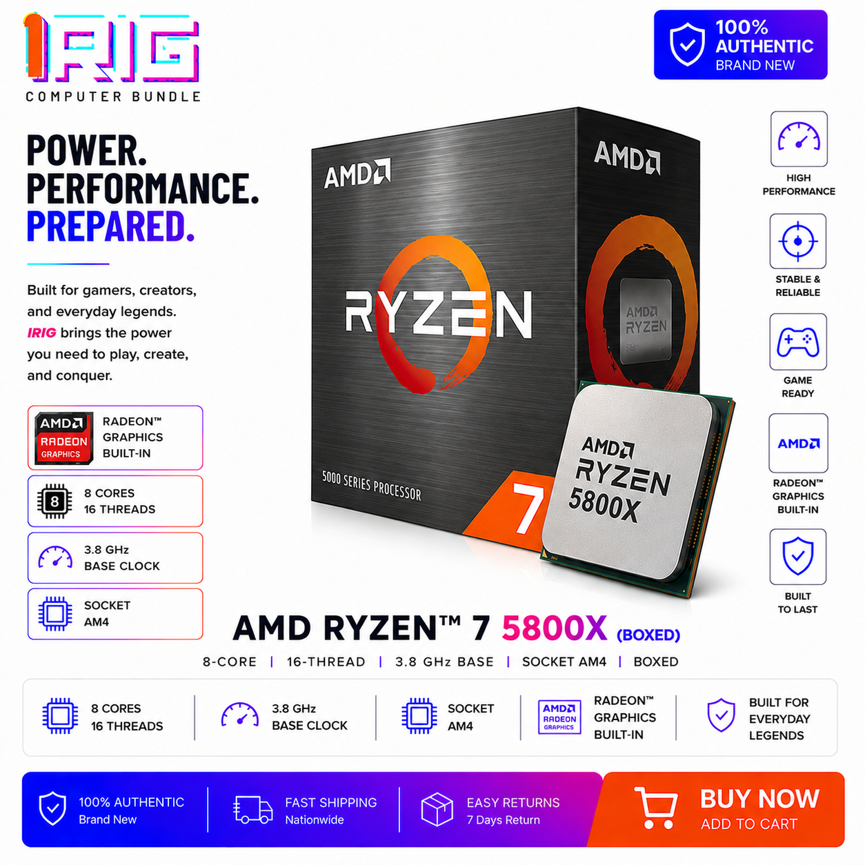 AMD RYZEN 7 5800X 8-Core 3.8 GHz Socket AM4 (Boxed) (100-100000263BOX)
