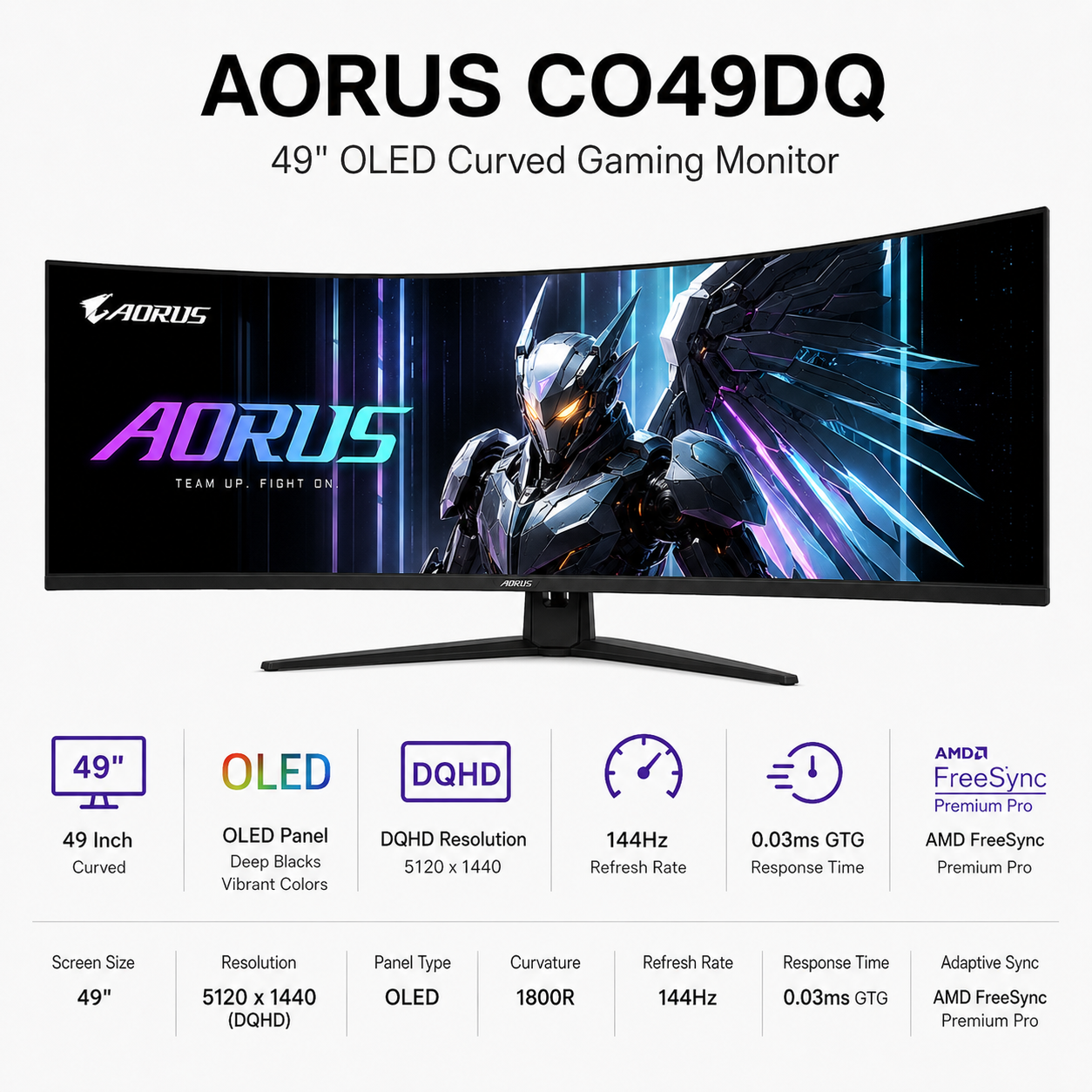 AORUS CO49DQ 49" OLED CURVED GAMING MONITOR (GP-AORUS-CO49DQ-AP)