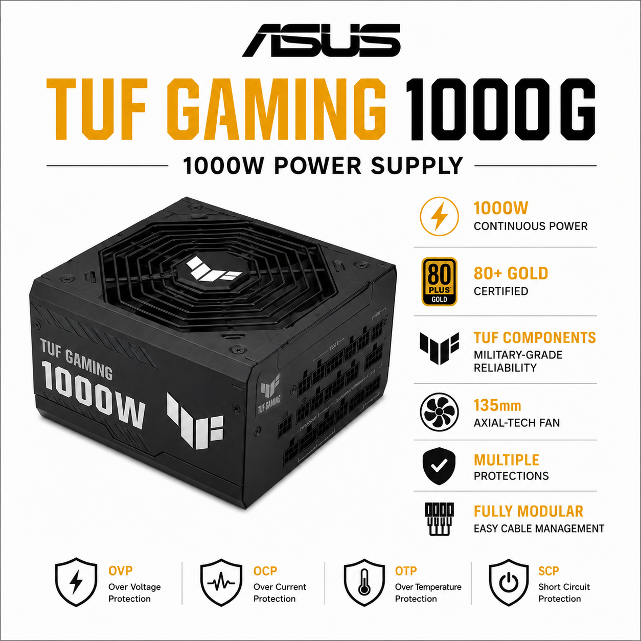 ASUS TUF GAMING 1000G 1000W 80+ Gold PSU (TUF-GAMING-1000G)