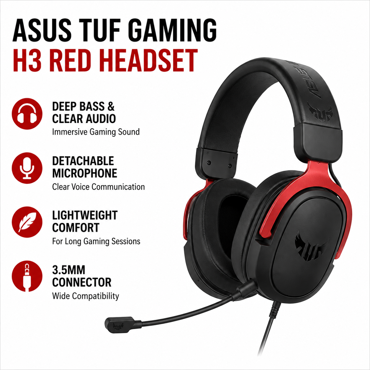 ASUS TUF GAMING H3 RED HEADSET (TUF-H3-RED)