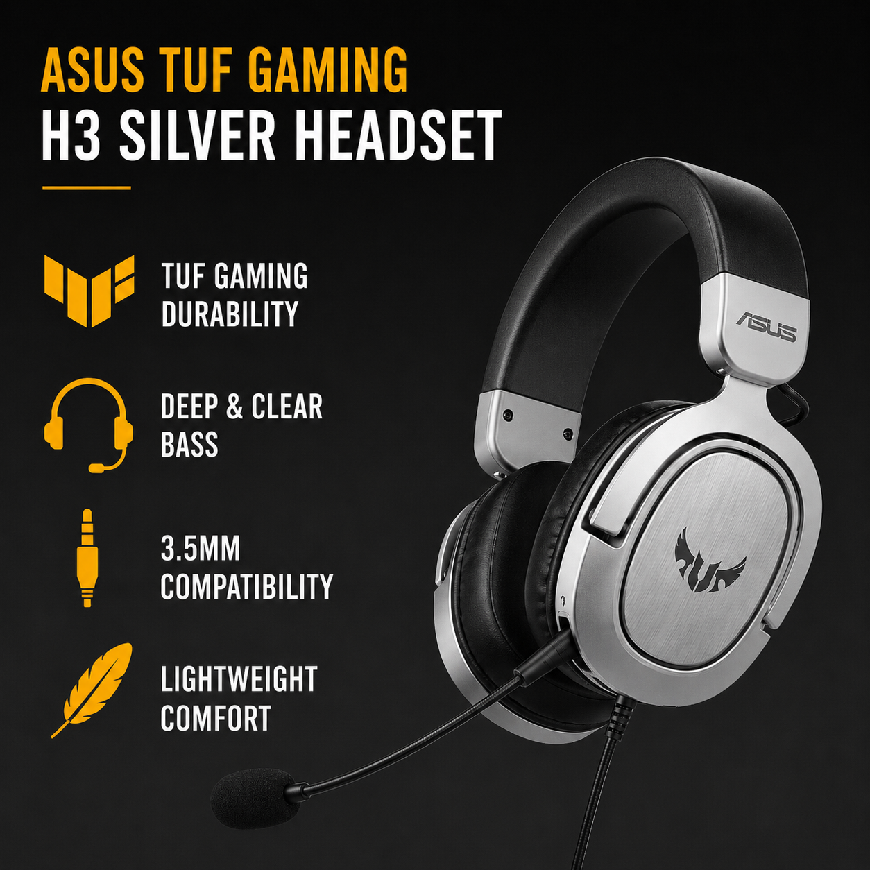 ASUS TUF GAMING H3 SILVER HEADSET (TUF-H3-SIL)