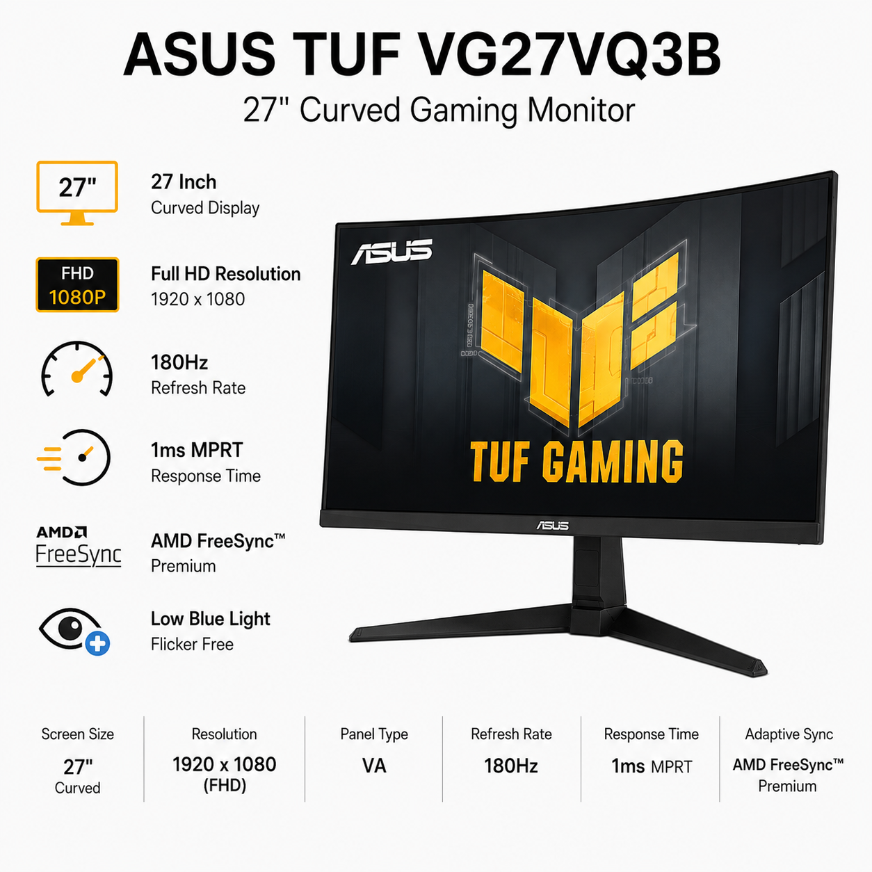 ASUS TUF VG27VQ3B (Curved ,180Hz ) (VG27VQ3B)