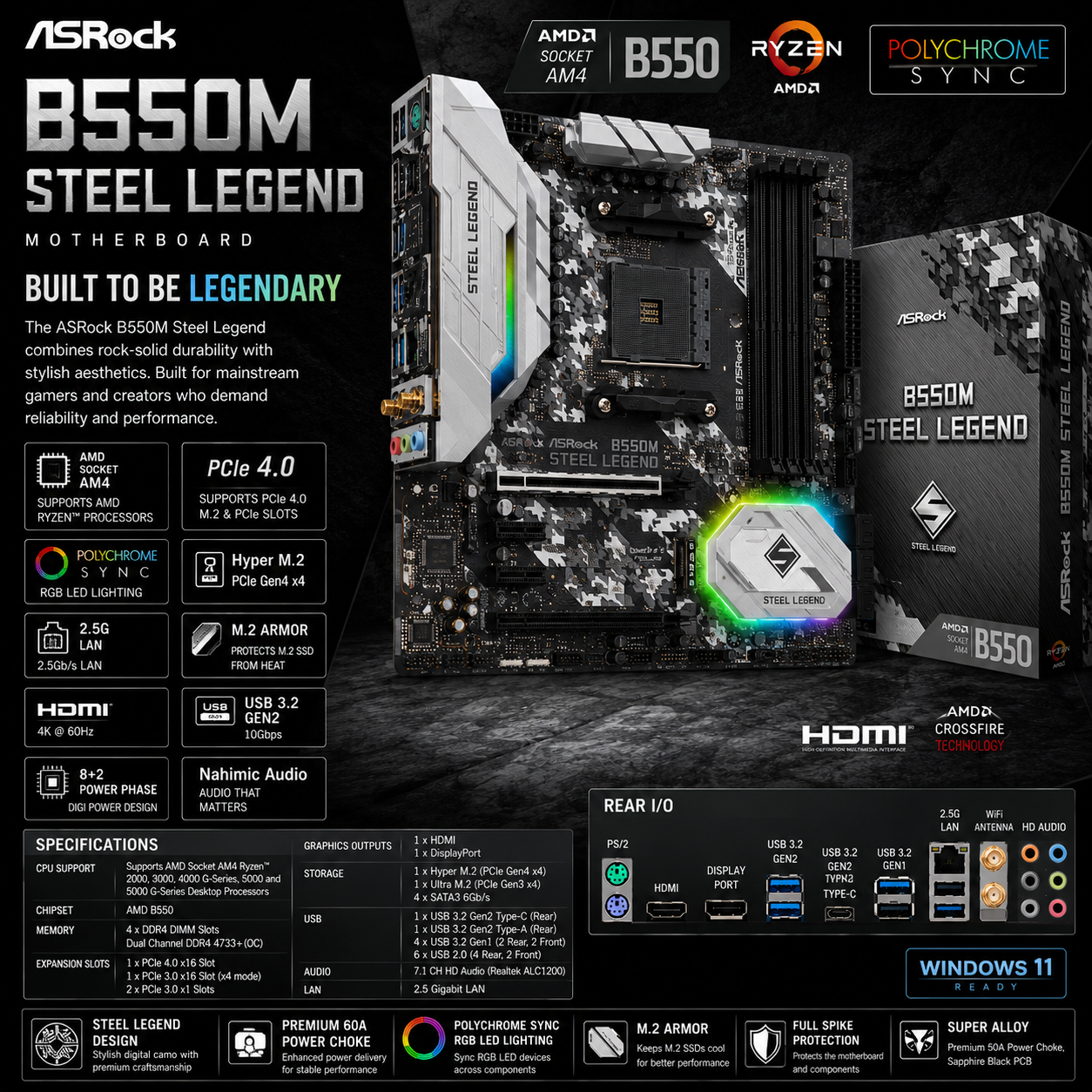 Asrock B550M STEEL LEGEND Motherboard (B550M Steel Legend)