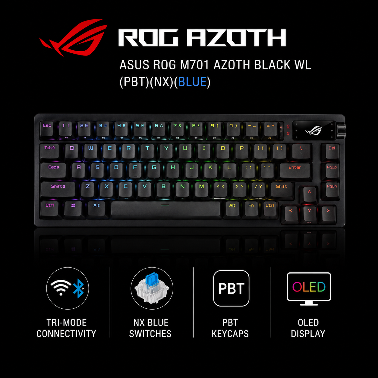 Asus ROG M701 AZOTH BLACK WL (PBT)(NX)(BLUE) (ROG-AZOTH-BLK)