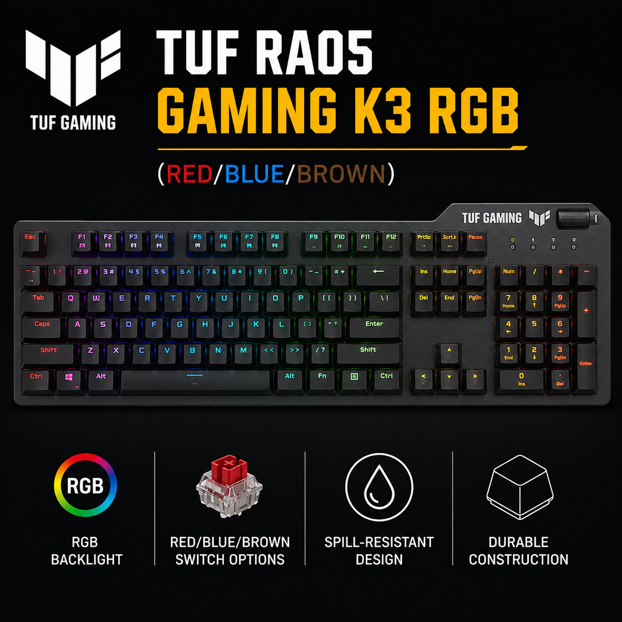 Asus TUF RA05 GAMING K3 RGB (RED/BLUE/BROWN) (RA05)
