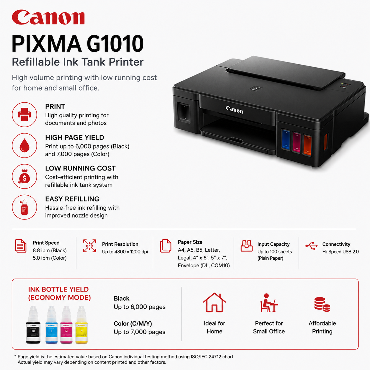 CANON PIXMA G1010 Refillable Ink Tank Printer (G1010)