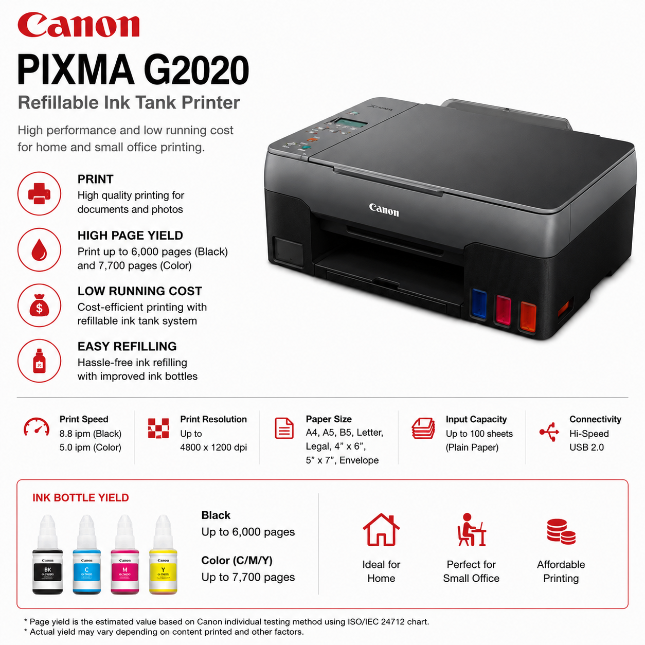 CANON PIXMA G2020 Refillable Ink Tank Printer (G2020)
