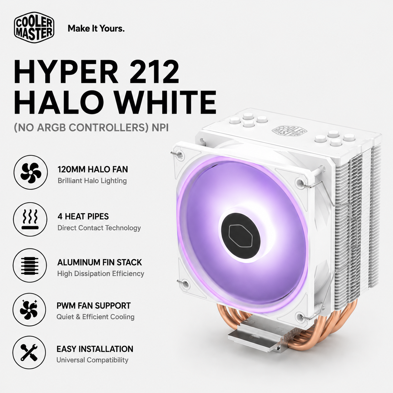 COOLERMASTER HYPER 212 HALO WHITE (no ARGB controllers) NPI (RR-SAWW-20PA-R1)