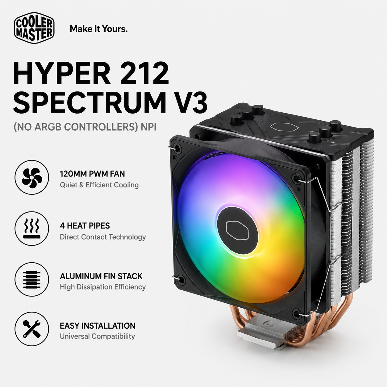 COOLERMASTER HYPER 212 SPECTRUM V3 (no ARGB controllers) NPI (RR-S4NA-17PA-R1)
