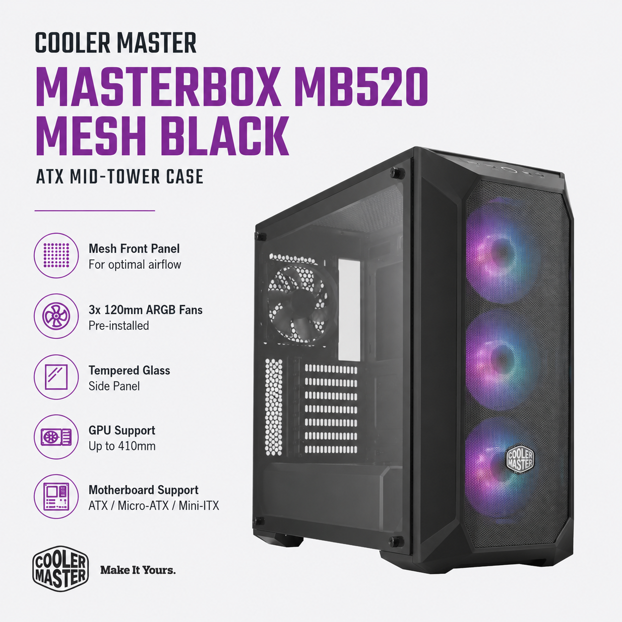 COOLERMASTER MASTERBOX MB520 MESH BLACK (MCB-MB520-MESH-KGNN-S00)