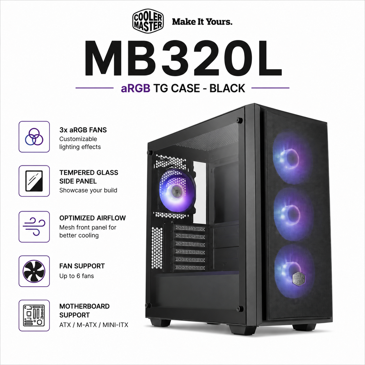 COOLERMASTER MB320L aRGB TG Case - black (MCB-B320L-KGNN-S00)