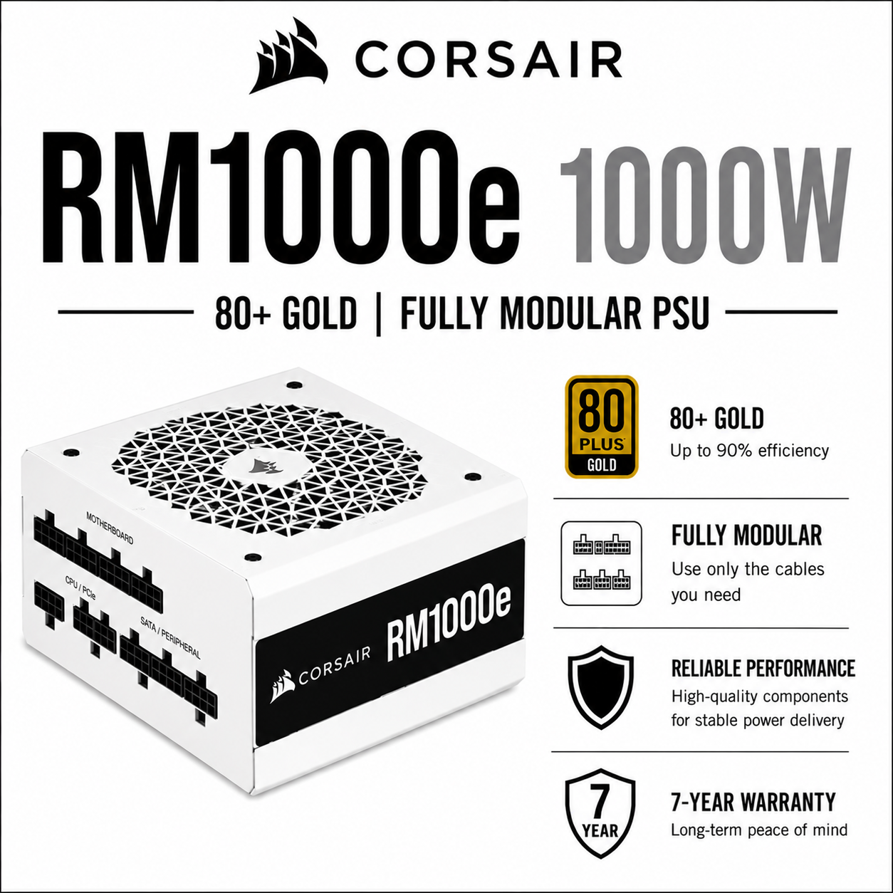 CORSAIR RM1000e 1000W 80+ GOLD Fully Modular PSU (CP-9020264-NA)