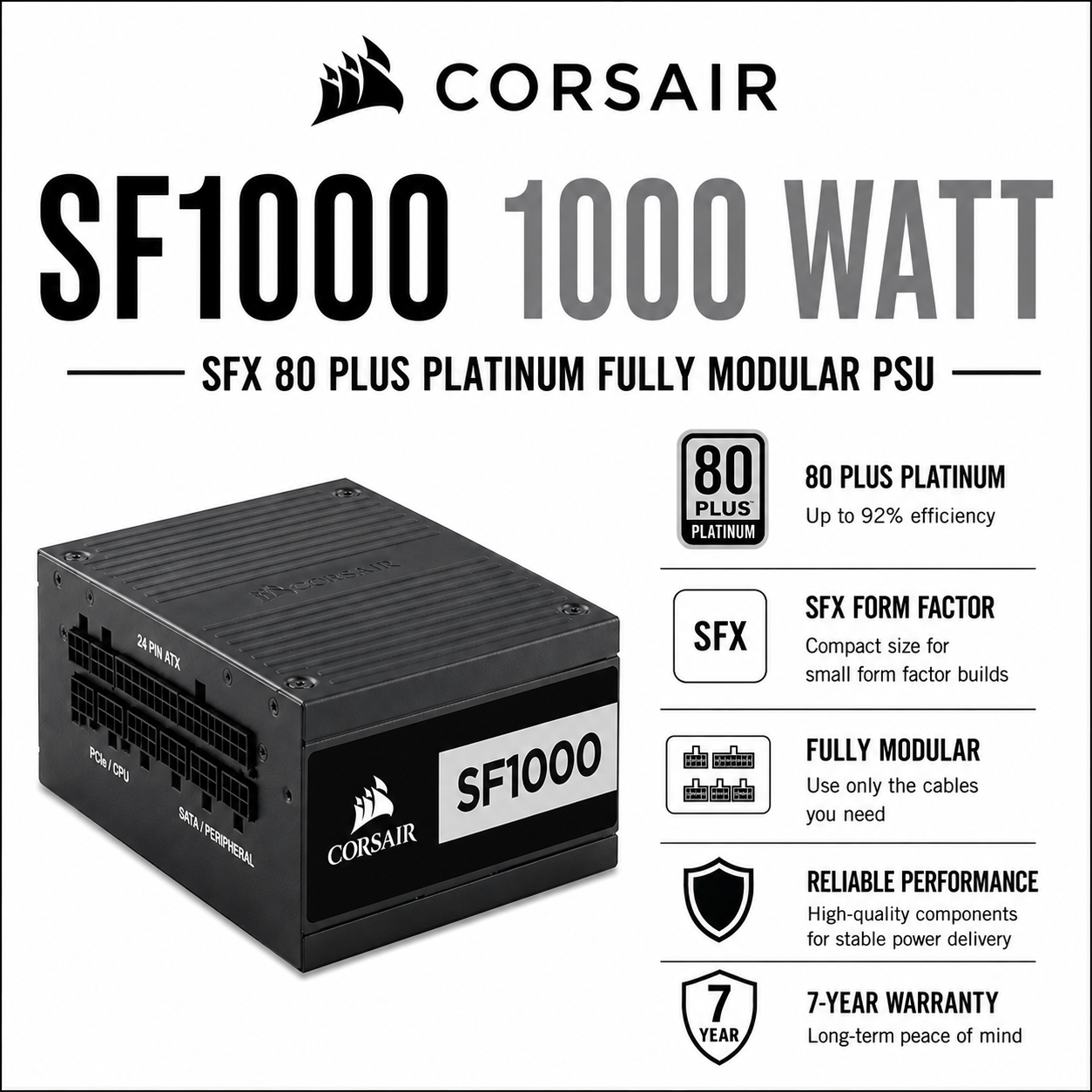 CORSAIR SF1000 1000 WATT SFX 80 PLUS PLATINUM FULLY MODULAR PSU (CP-9020246-NA)