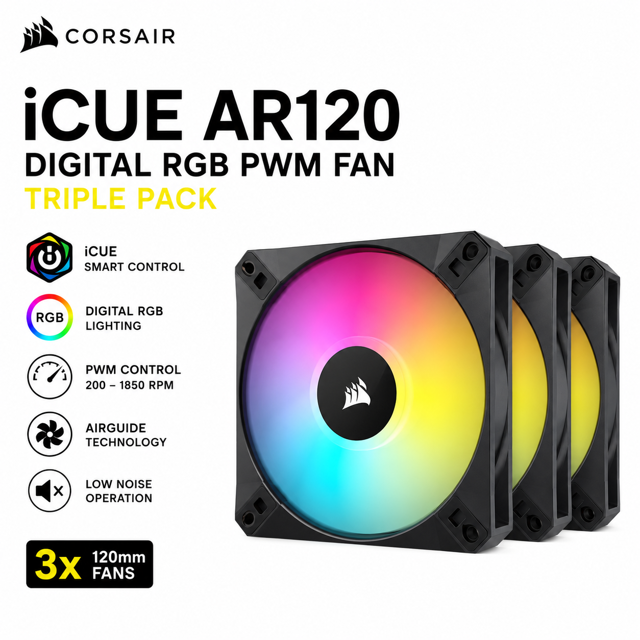 CORSAIR iCUE AR120 Digital RGB PWM Fan Triple Pack (CC-9011200-WW)
