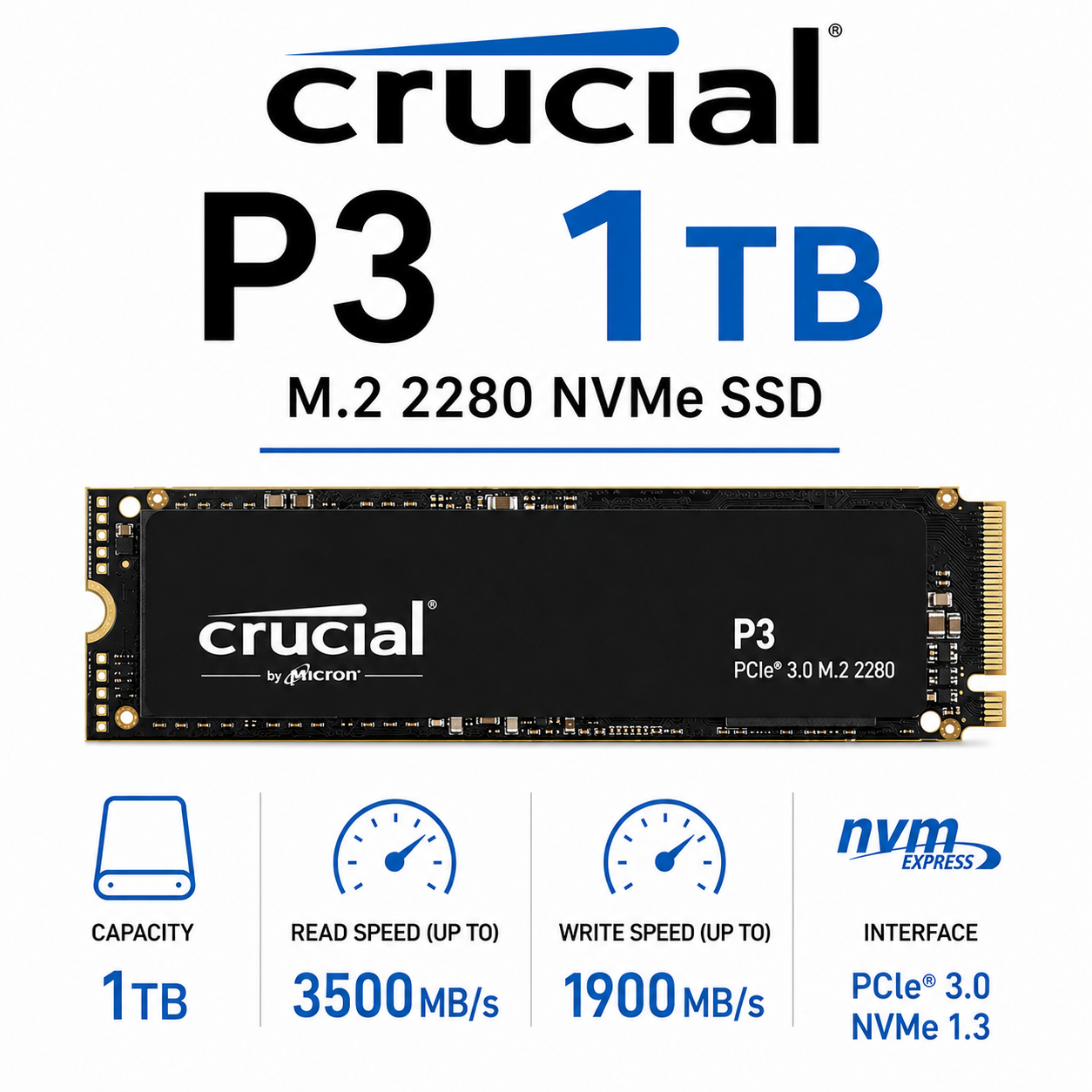 Crucial P3 1TB M.2 2280 NVMe SSD (CT2000P3SSD8)