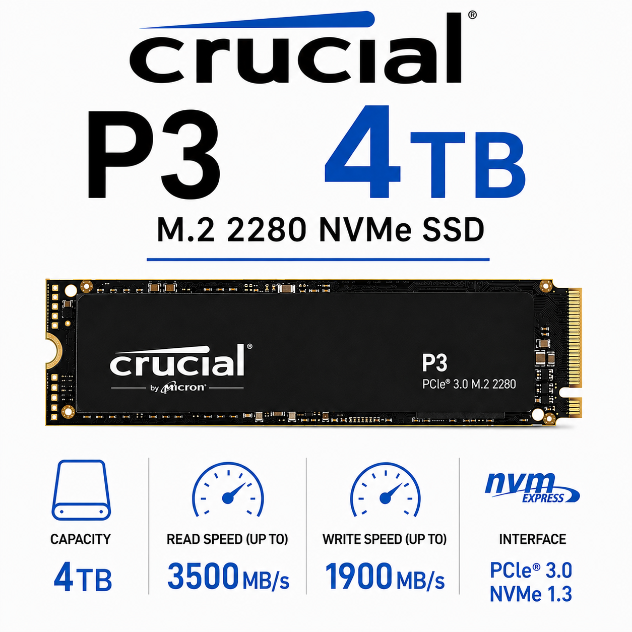 Crucial P3 4TB M.2 2280 NVMe SSD (CT500P3SSD8)