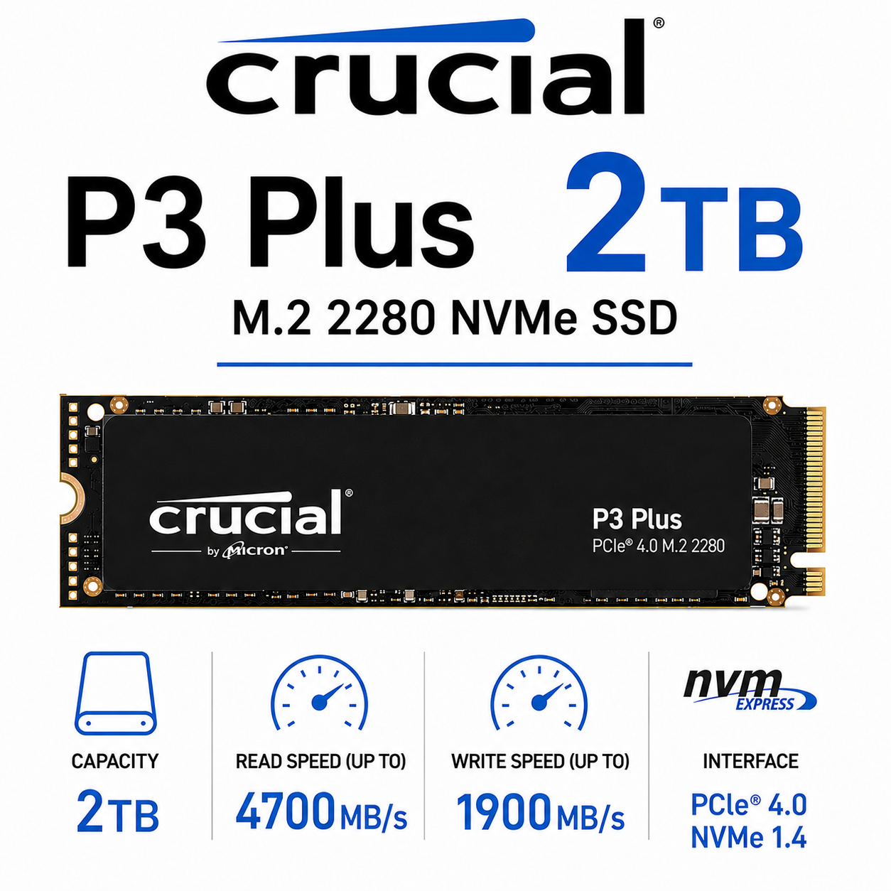 Crucial P3 Plus 2TB M.2 2280 NVMe SSD (CT4000P3PSSD8)