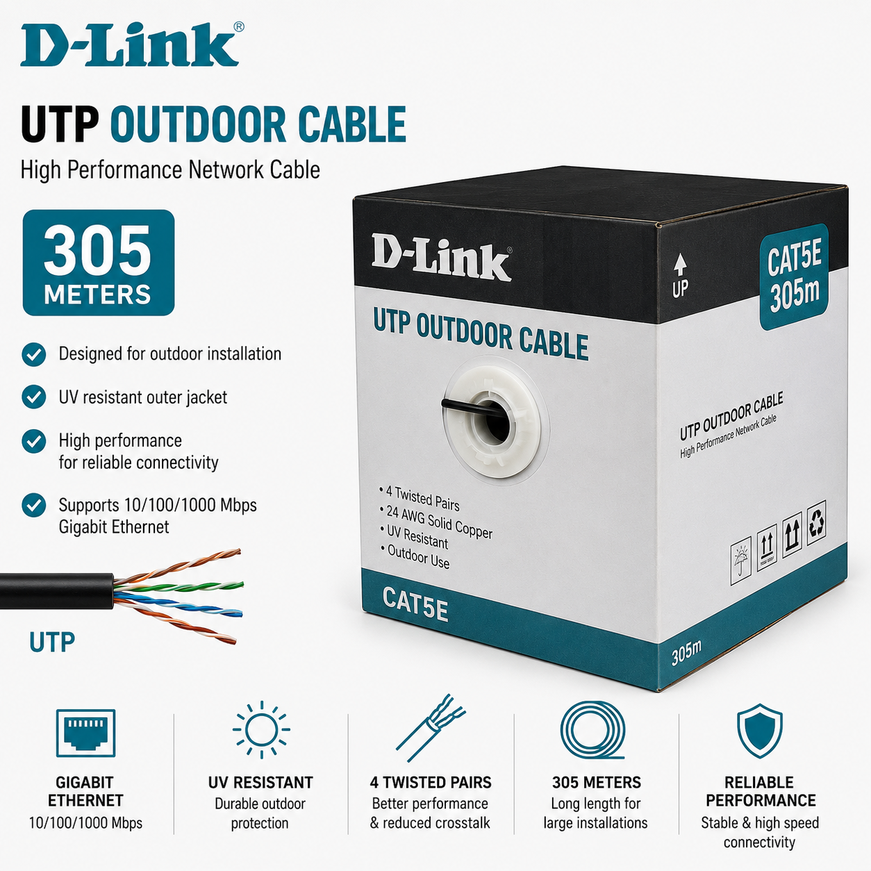 D-Link UTP OUTDOOR Cable (305mtrs) (DL-UTP-CAT5-305M)