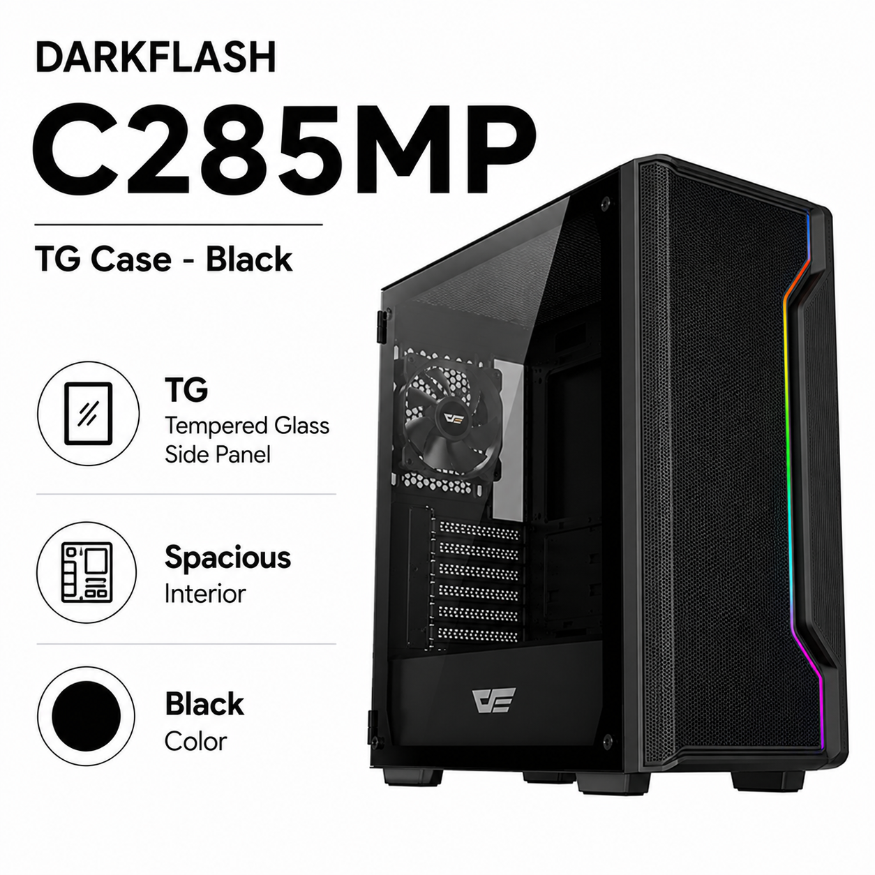 DARKFLASH C285MP TG Case Black (C285MP-WH)