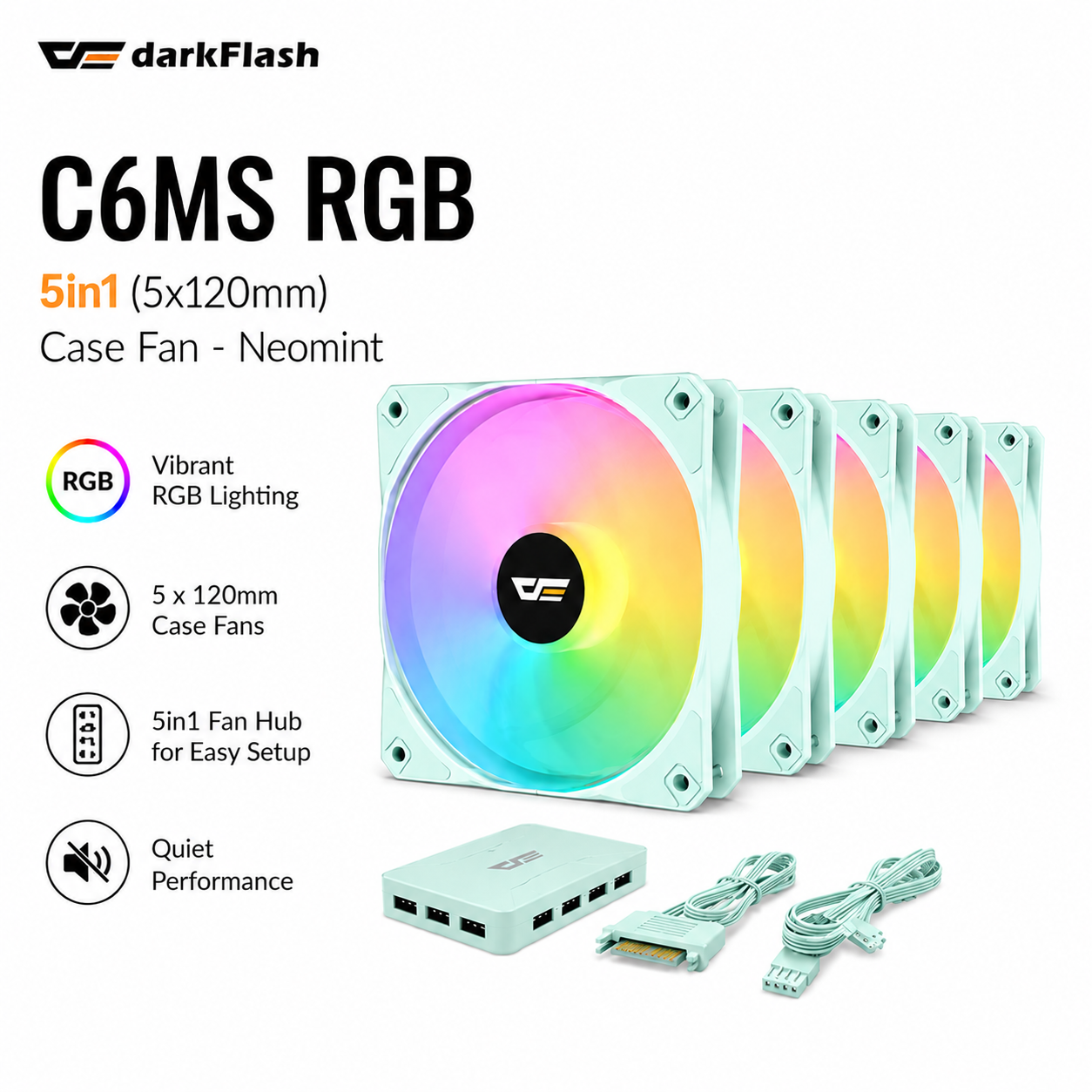 DARKFLASH C6MS RGB 5in1 (5x120mm) Case Fan - neomint (C6MS-5IN1-PNK)