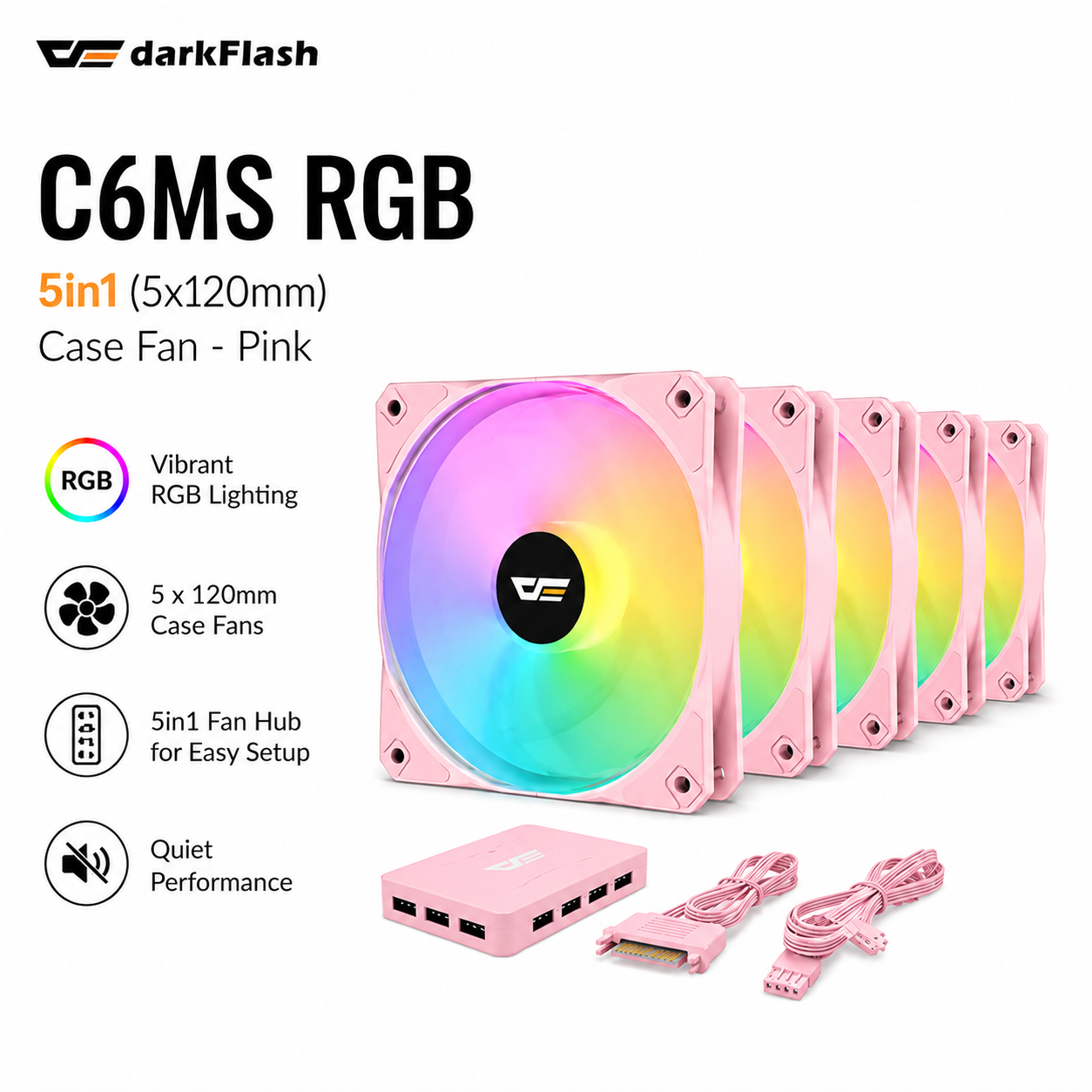 DARKFLASH C6MS RGB 5in1 (5x120mm) Case Fan - pink (C6MS-5IN1-WH)