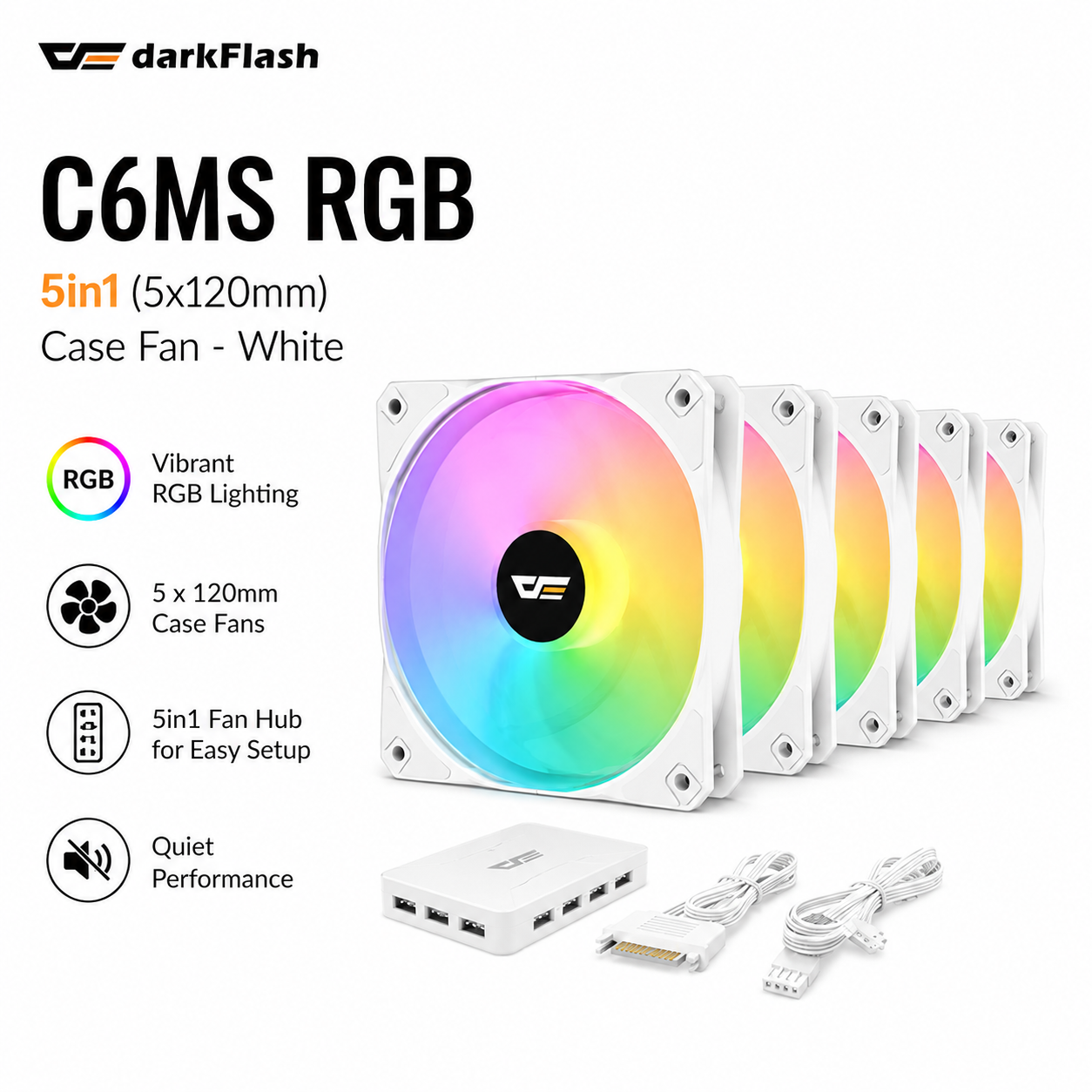 DARKFLASH C6MS RGB 5in1 (5x120mm) Case Fan - white (C6S-BLACK)