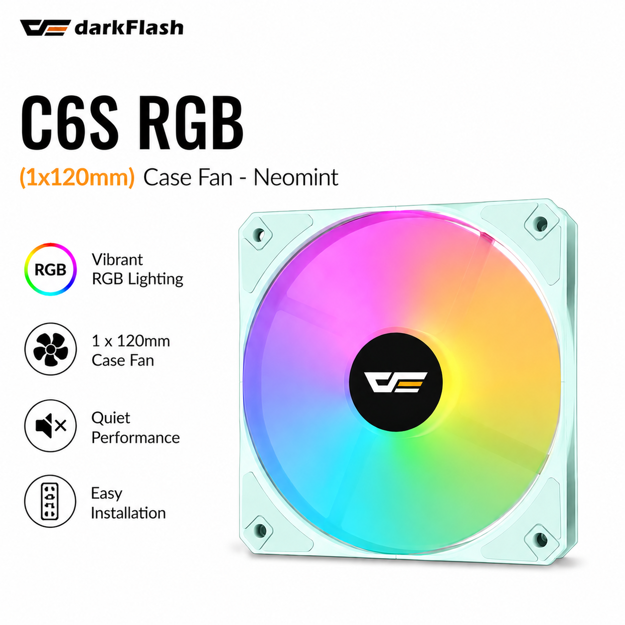 DARKFLASH C6S RGB (1x120mm) Case Fan - neomint (C6S-PINK)