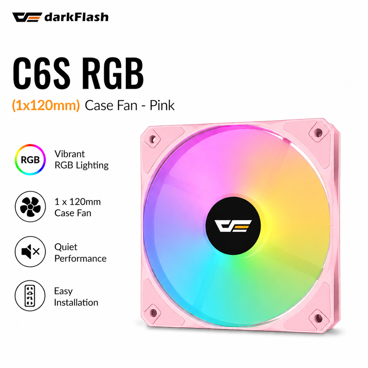 DARKFLASH C6S RGB (1x120mm) Case Fan - pink (C6S-WHITE)