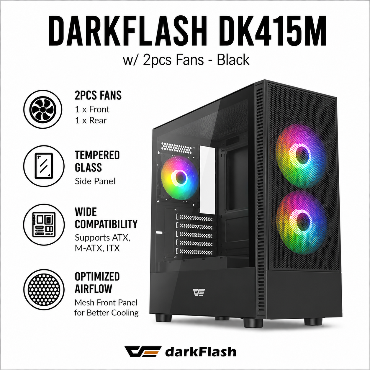DARKFLASH DK415M w/ 2pcs Fans - black (DK415M-WH)