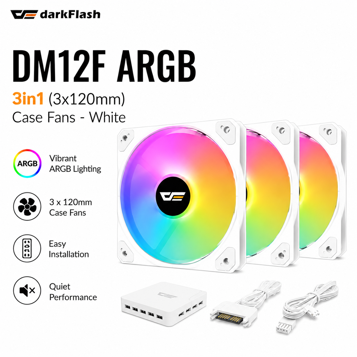 DARKFLASH DM12F ARGB 3in1 (3x120mm) Case Fans - white (DR12-PRO)
