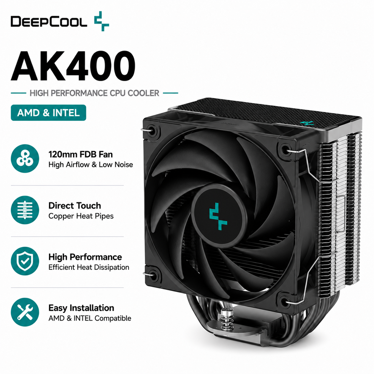 DEEPCOOL AK400 High Performance CPU Cooler (amd&intel) - black (R-AK400-WHNNMN-G-1)