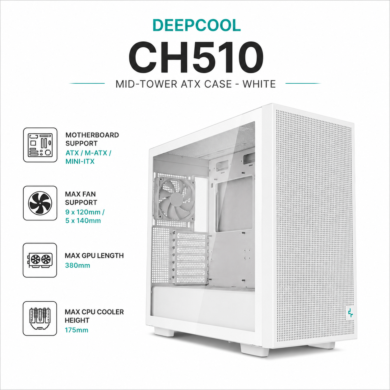 DEEPCOOL CH510 Mid-Tower ATX Case - white (CH510-WH)