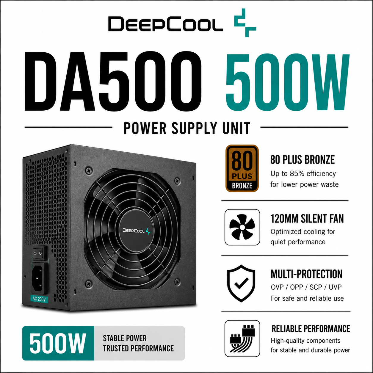 DEEPCOOL DA500 80+ Bronze 500W Power Supply Unit (DA500)