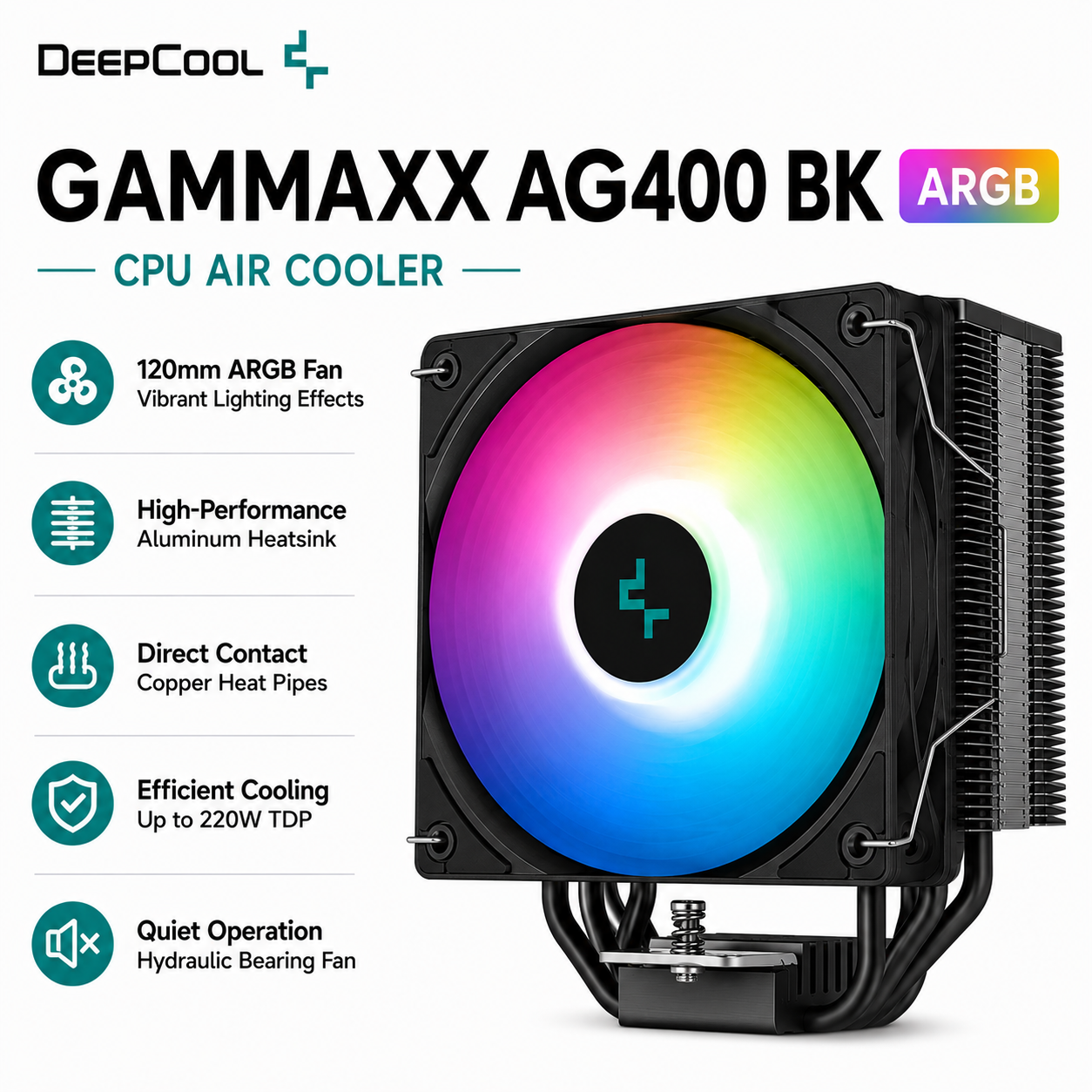 DEEPCOOL GAMMAXX AG400 BK ARGB CPU AIR COOLER (R-AG400-BKANMC-G-2)