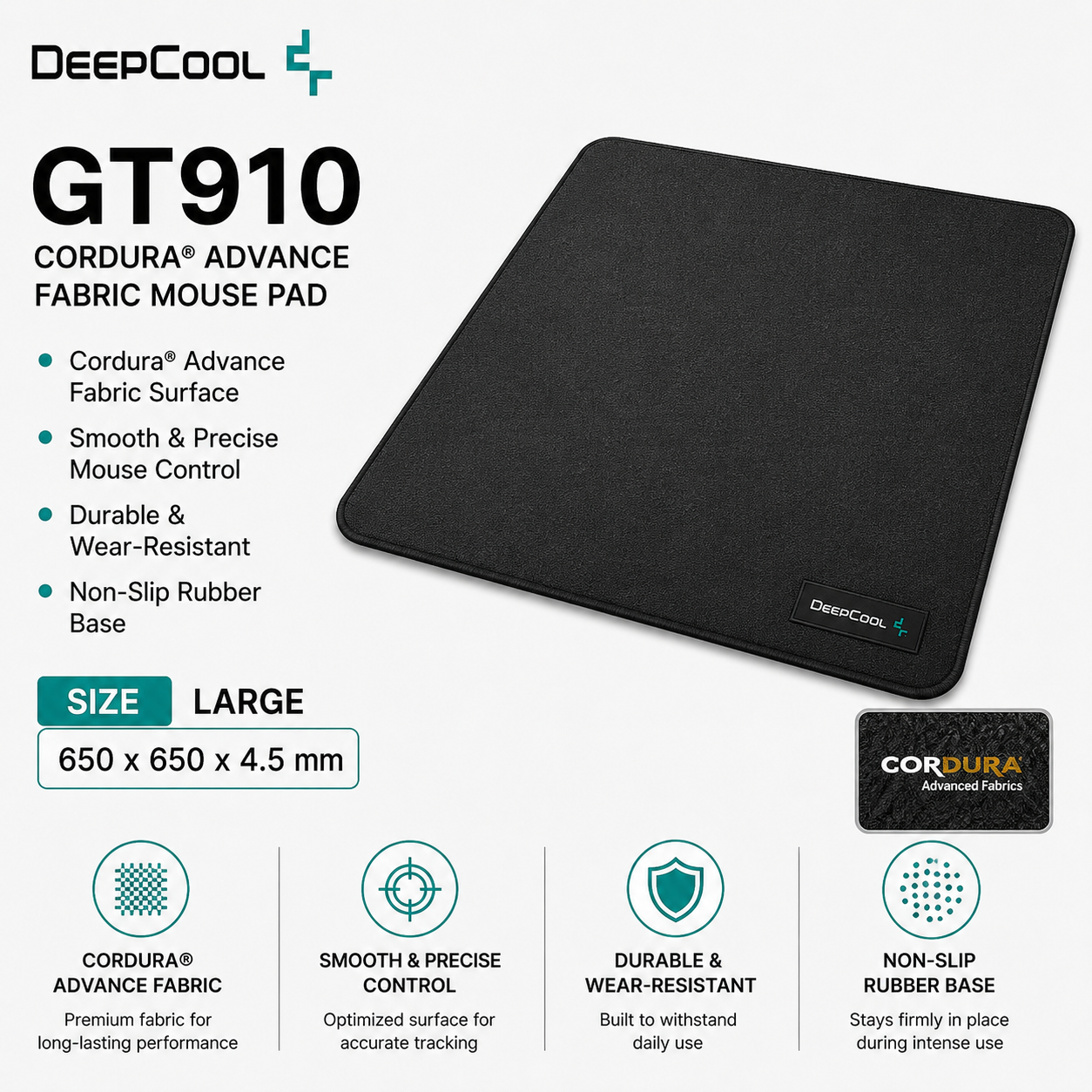 DEEPCOOL GT910 Black Cordura Advance Fabric Mouse Pad(65x65x445mm) (R-GT910-BKNNNL-G-1)