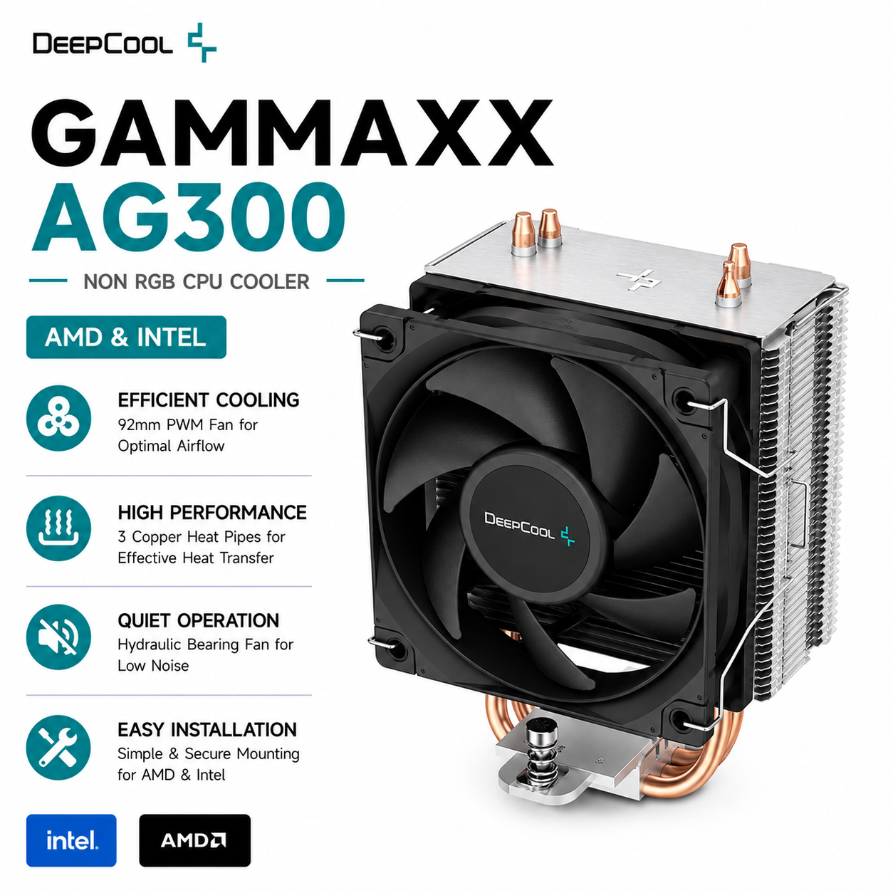 DEEPCOOL Gammaxx AG300 non RGB CPU Cooler (amd&intel) (R-AG300-BKNNMN-G)