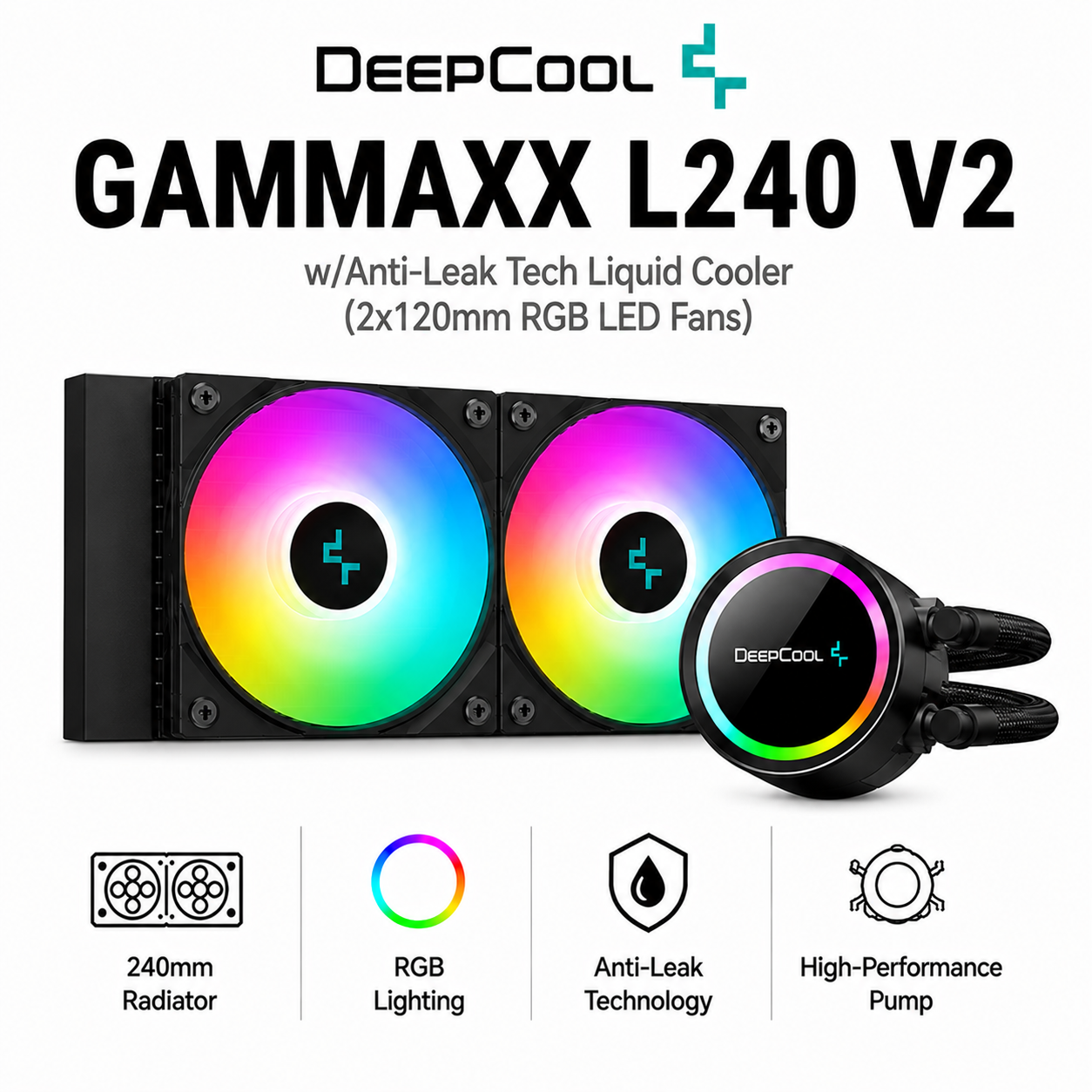 DEEPCOOL Gammaxx L240 V2 w/Anti-Leak Tech Liquid Cooler (2x120mm RGB LED Fans) (DP-H12RF-GL240V2)