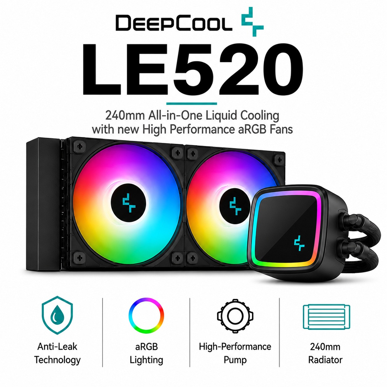 DEEPCOOL LE520 - 240mm All-in-One Liquid Cooling with new High Perfomance aRGB Fans (R-LE520-BKAMMN-G-1)