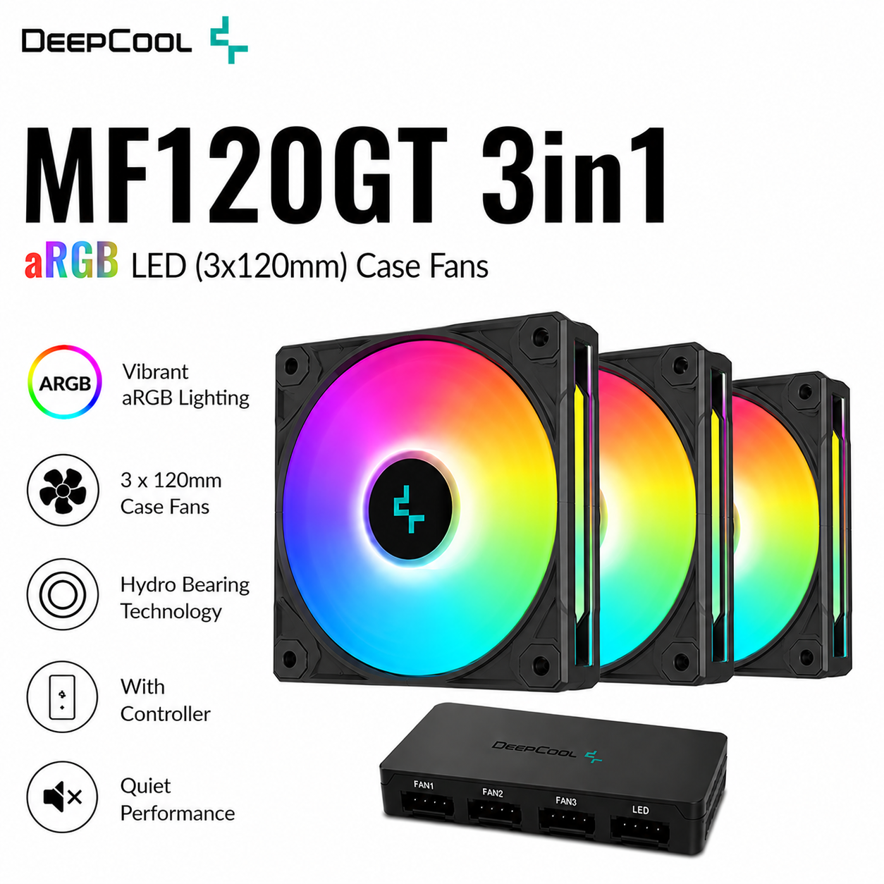 DEEPCOOL MF120GT 3in1 aRGB LED (3x120mm) Case Fans (DP-GS-F12-AR-MF120GT-3P)