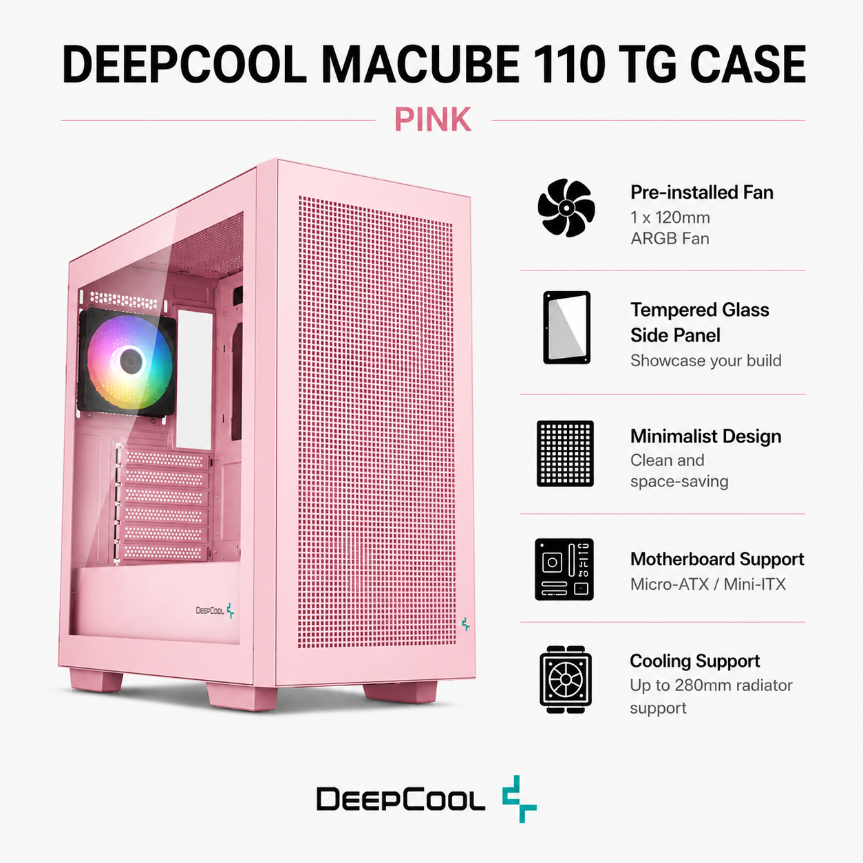 DEEPCOOL Macube 110 TG Case - pink (MACUBE110-PK)