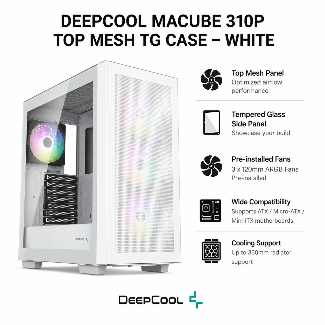 DEEPCOOL Macube 310P TOP MESH TG Case - white (MACUBE310P-WH)