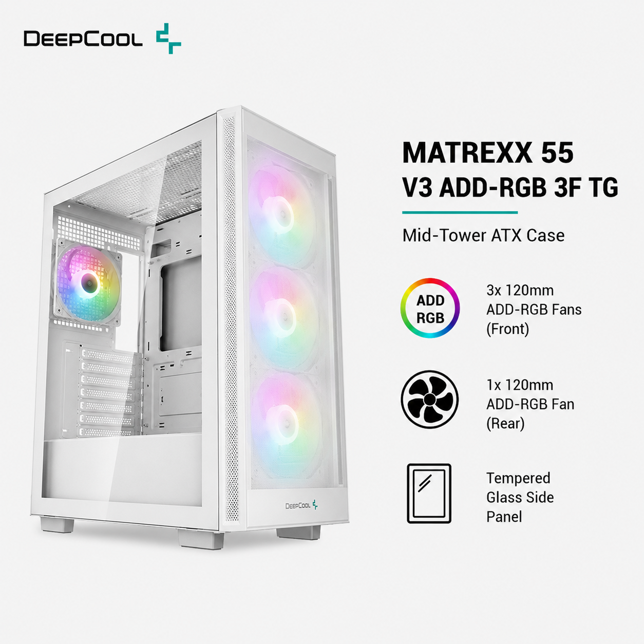 DEEPCOOL Matrexx 55 V3 ADD-RGB 3F TG Case - white (MATREXX55-V3)