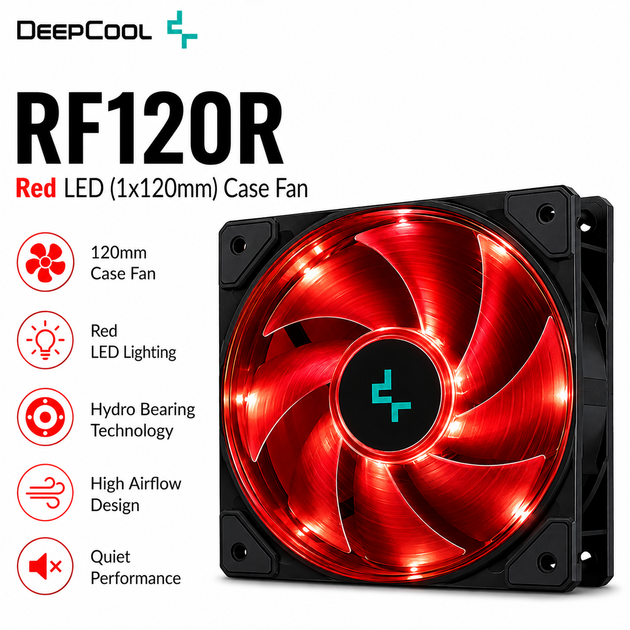 DEEPCOOL RF120R Red LED (1x120mm) Case Fan (DP-FLED-RF120-RD)
