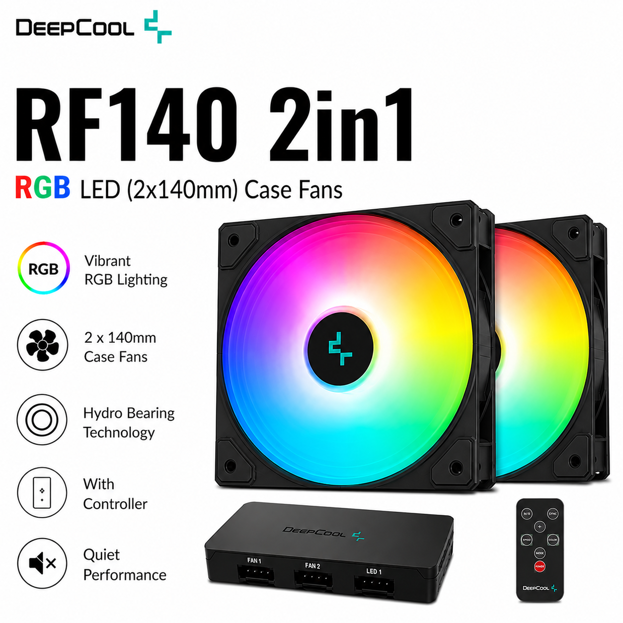 DEEPCOOL RF140 2in1 RGB LED (2x140mm) Case Fans (DP-FRGB-RF140-2C)